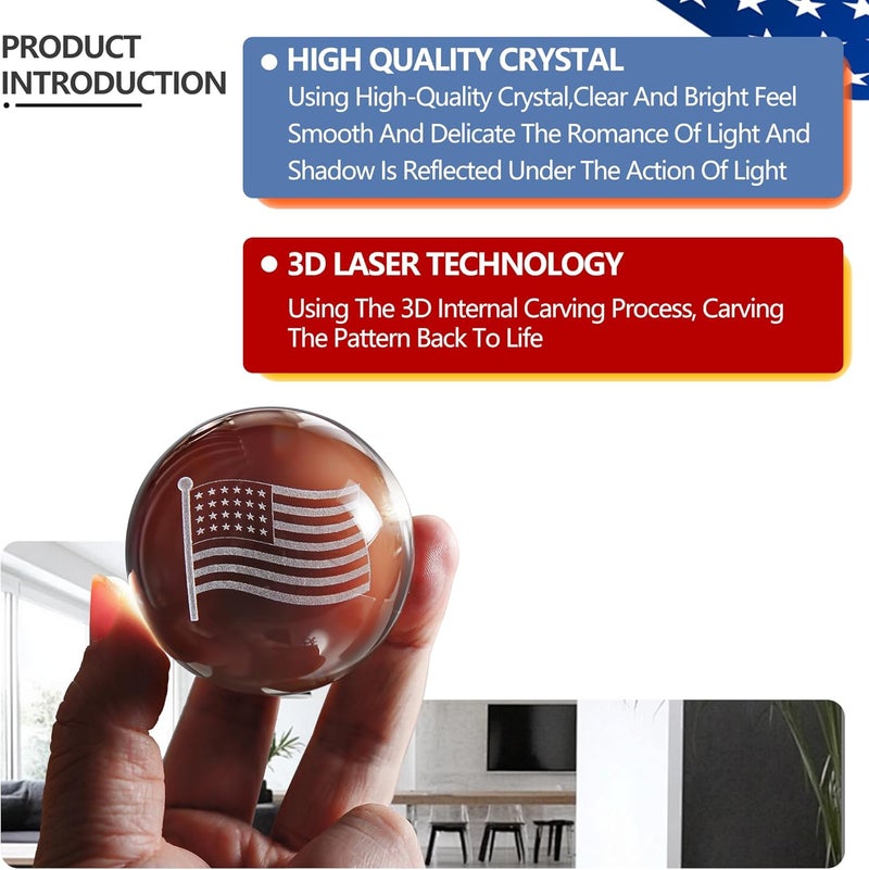 ZEERSHEE 2.3in 3D USA Flag Crystal Ball with Stand American Flag for Military Men Souvenirs Home Decor - Image 5
